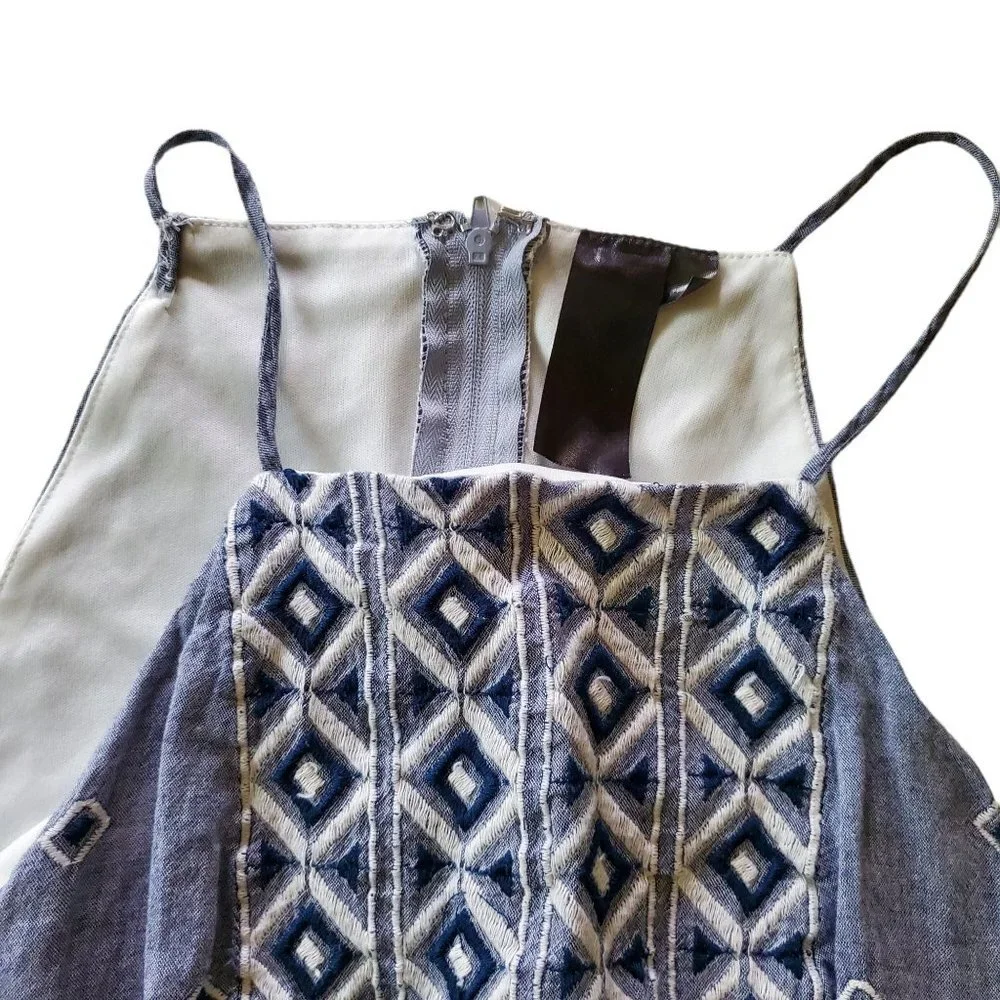 Embroidered Chambray Lined Cotton Sun Dress Jr Size 9